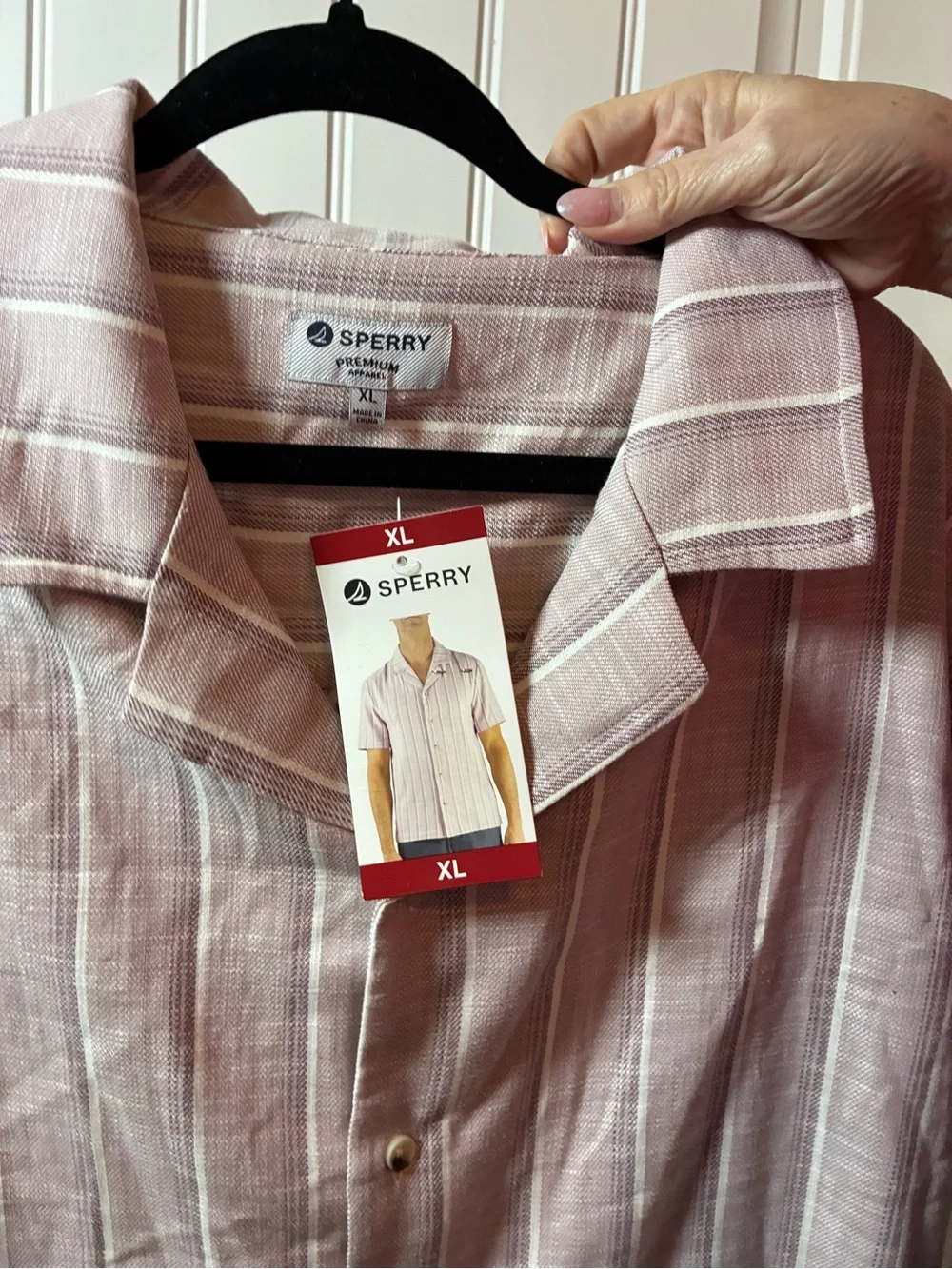 Sperry Mauve and White Vertical Stripe Short-Sleeve Button-Down